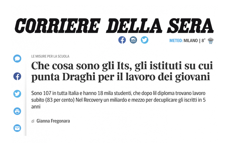 ITS Draghi parla ai giornali della loro importanza